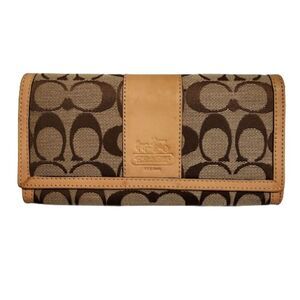 Coach Natural/Beige Canvas leather Flap Continental Wallet